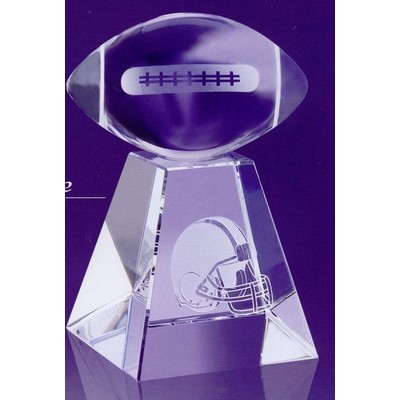 Large Clear Optical Crystal Football Award w/ Tall Base