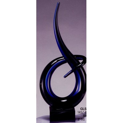 Art Glass Sculpture - 14.5" Brown/ Blue Curlicue