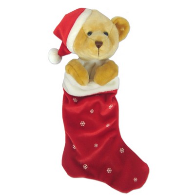 Custom Plush Teddy Bear w/ Hat Peeking Out Christmas Stocking