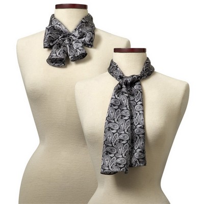 Black and Gray Silk Paisley Scarf - 8"x45"