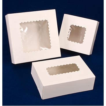 Windowed White Cake Bakery Box w/Lock Corners (12"x12"x5")