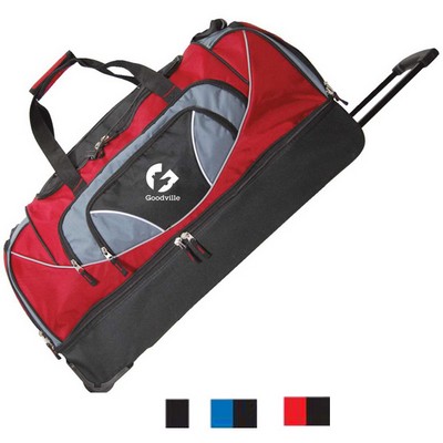 Large Drop-Bottom Rolling Duffel Travel Bag