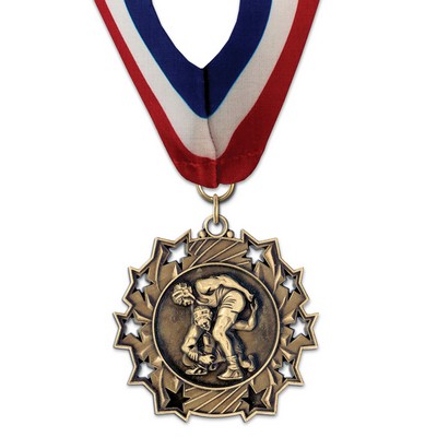 2 1/4" Wrestling TS Medal w/ Stock Millennium Neck Ribbon