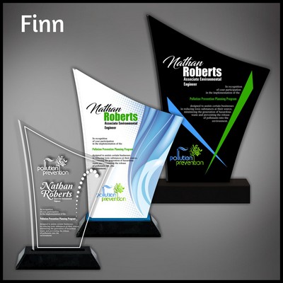 13" Finn Clear Acrylic Award with a Black Wood Base