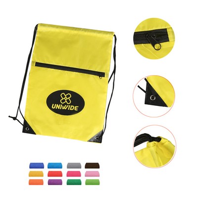 Sports Drawstring Backpack W/ Front Zipper