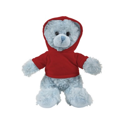 soft plush Blue Curly Sitting Bear with hoodie