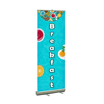 Breakfast Pre Printed Premium Retractable Banner 33" x 80" - Blue