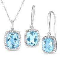 Jilco Inc. Diamond & Blue Topaz Sterling Silver Earring & Necklace Set