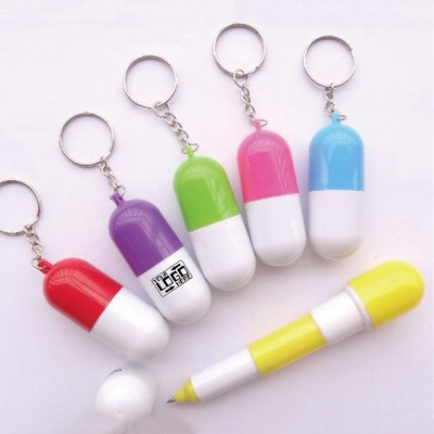 Telescopic Ballpoint Pill Pen with Keychain