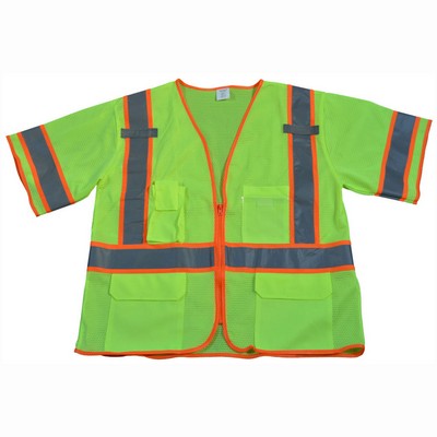 Deluxe Lime Mesh/Orange Two Tone ANSI Class 3 Safety Vest with Zipper Closure