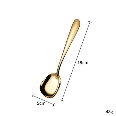 7.48 Inch Gold Surface 304 Stainless Steel Large Size Square Bottom Soup Spoon W/ Inclined Handle