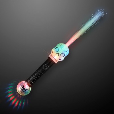 Fiber Optic Light Up Skull Wand 15" - Domestic Print