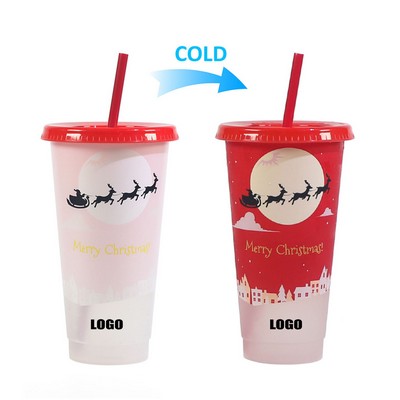 710ml Christmas Plastic Color Changing Cup