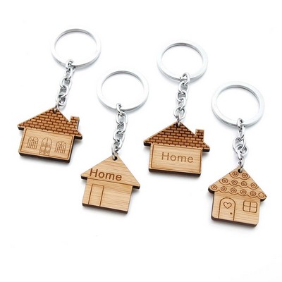 House Shape Wood Keychain