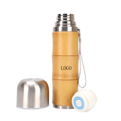 Stainless Steel Vacuum Bamboo Water Bottles - 15 Oz