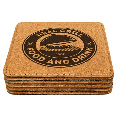 4" x 4" Square Cork Coaster with Stitching