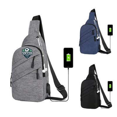 Fashion Cross Body Chest Bag w/USB Charger