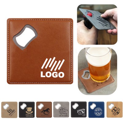 Square Bottle Beer Opener Pu Coaster