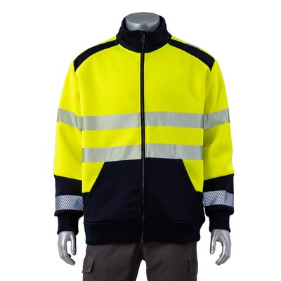 Excavator Hi Vis Class 3 Color Block Safety Full Zip Sweatshirt w/ Segmented Tape & Kangaroo Pocket