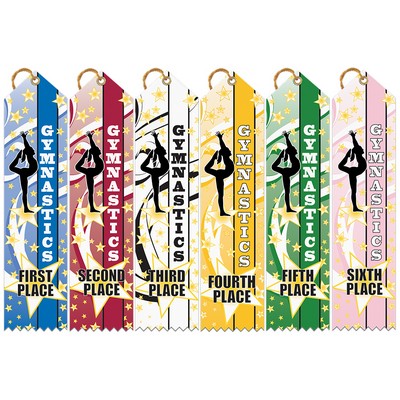 Gymnastics Star Multicolor Point Top Award Ribbon (2"x8")