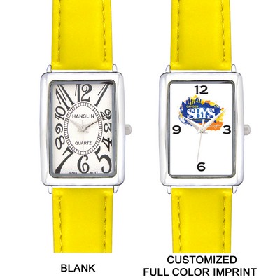 Yellow Unisex Square Face Leather Band Watch