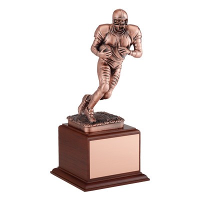 12¾" Electroplated Antique Bronze Football Trophy on Wood Base