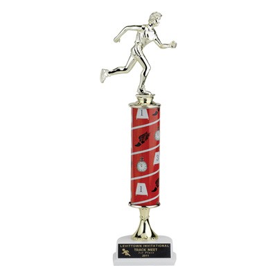 15" Track Single Column Sports Trophy w/Figure