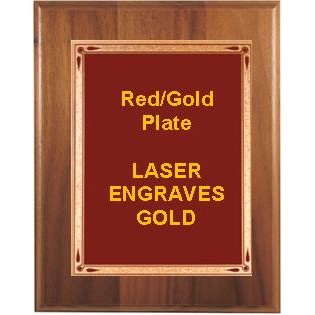 Walnut Step-Edge 7" x 9" Plaque - W/ 5" x 7" Red/Gold Teardrop Plate