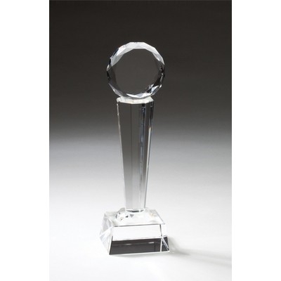 Merlon Optic Crystal Faceted Tower Trophy Award - 9 1/4'' h