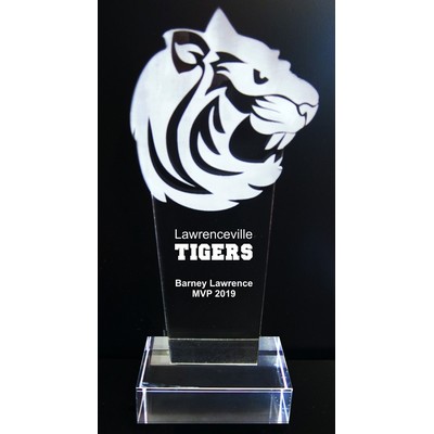 EXCLUSIVE! Acrylic and Crystal Engraved Award - 9-1/2" Tall - Tiger, Wildcat or Big Cat