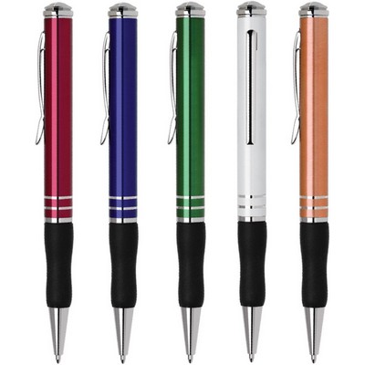 DM Series Ball Point Pen, aluminum pen barrel, twist action, soft rubber grip. Pearl White Pen