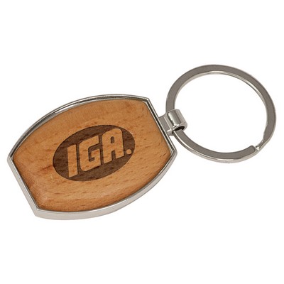 1.5" x 1.95" - Beechwood and Silver Keychains - Oval