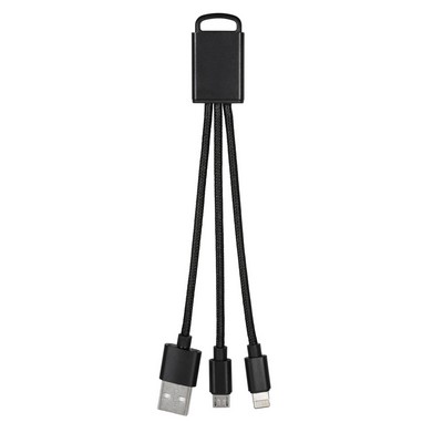 Penta 2-in-1/3-in-1 Braided Key Chain USB Cable (6") Black