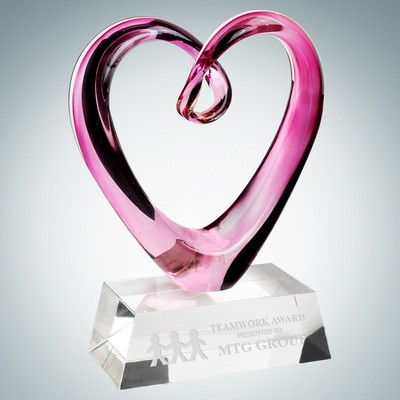 Art Glass Compassionate Heart Award w/Clear Base