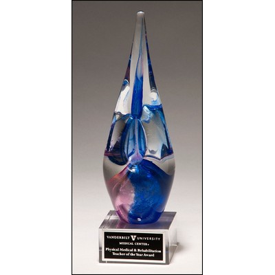 Blue & Violet Art Glass Award w/Clear Glass Base