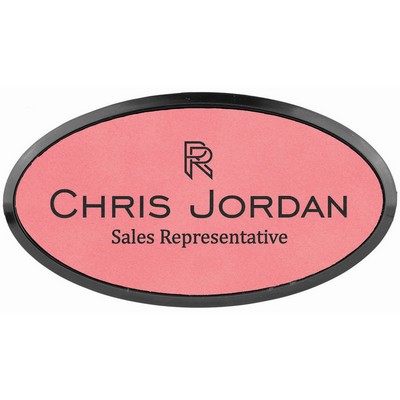 Pink Laser Engraved Leatherette Oval Badge & Frame (3" x 1 1/2")