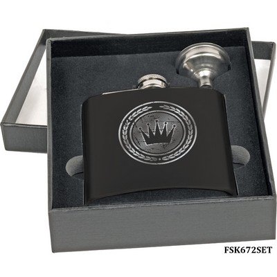 6 Oz. Matte Black Stainless Steel Flask Set in Black Presentation Box