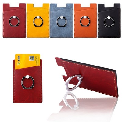 Mobile Phone PU Wallet W/ Metallic Ring Phone Stand