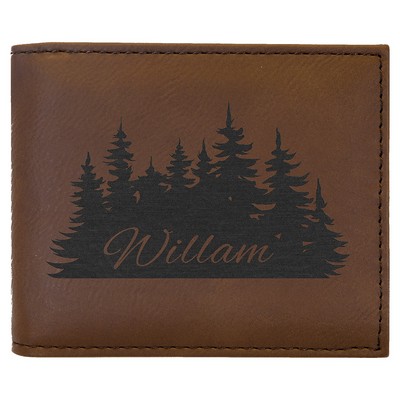 Dark Brown Bi-Fold Wallet with Flip ID, Laserable Leatherette, 4-1/2" x 3-1/2"