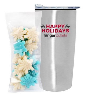 Promo Revolution - 20 Oz. Straight Tumbler w/ Plastic Liner Gift Set w/ Gummy Snowflakes