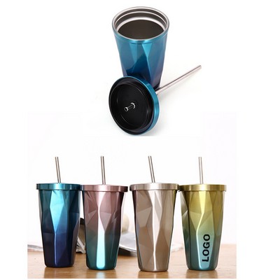 Irregular Stainless Steel Tumbler with Straw and Lid 16oz