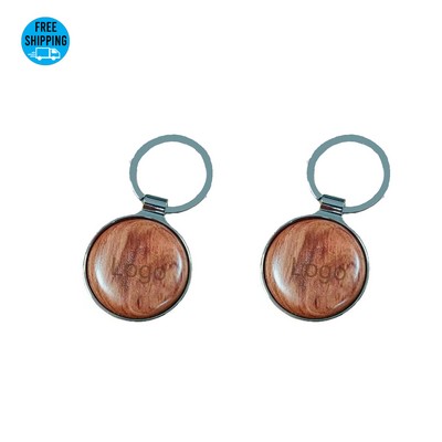 Round Wood Car Key Chain