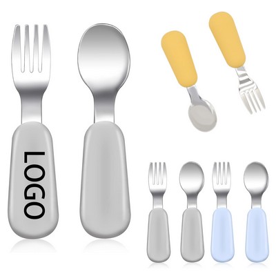 Stainless Steel Children Safe Forks and Spoons with Silicone Handle