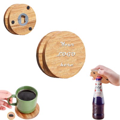 Wood Coaster Set With Built-In Bottle Opener