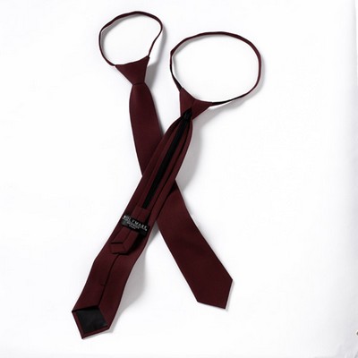 Maroon Polyester Poplin Adjustable Zipper Tie