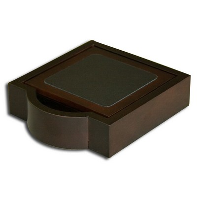 Walnut Wood & Leather Square Coaster Set w/Holder (4 Coaster Set)