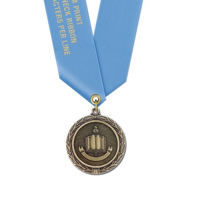 1 1/2" Open Book Cast MX Medal w/ Satin Neck Ribbon