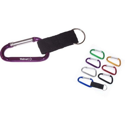 Aluminum Carabiner with Split Key Ring & Strap - 7 Cm