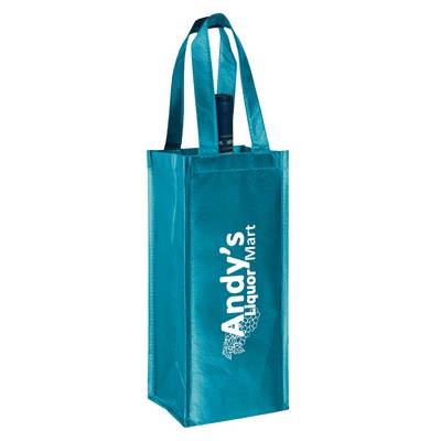 Metallic Laminated Wine Tote Bag - 1 Bottle Non-Woven Tote (5"x5"x12")