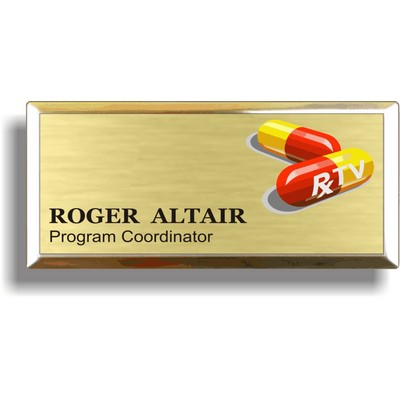 Full Color Gold Metal Badge w/ Bright Gold Metal Frame (1 1/2"x 3")